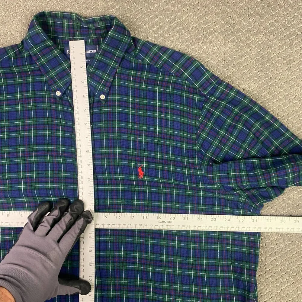 Vintage Ralph Lauren Flannel Shirt Men's XL Green Blue Plaid Tartan Blackwatch - Picture 9 of 13